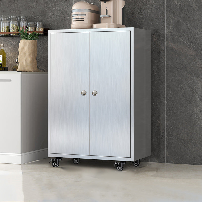 Modern Stainless Steel Dining Server Silver Adjustable Shelving Cabinets with Door 28"L x 16"W x 38"H Metal Clearhalo 'buffet_sideboard' 'Buffets & Sideboards' 'furn' 'furn_buffet_sideboard' 'Furniture' 'furniture_buffet_sideboard' 'Kitchen & Dining Furniture' 4965479