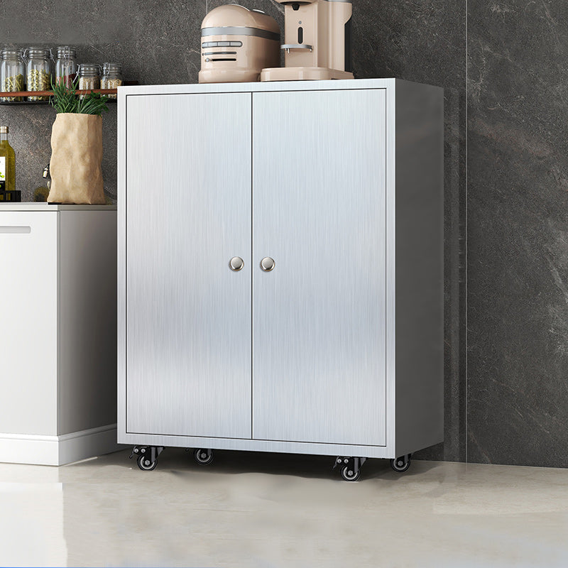 Modern Stainless Steel Dining Server Silver Adjustable Shelving Cabinets with Door 31"L x 16"W x 38"H Metal Clearhalo 'buffet_sideboard' 'Buffets & Sideboards' 'furn' 'furn_buffet_sideboard' 'Furniture' 'furniture_buffet_sideboard' 'Kitchen & Dining Furniture' 4965482