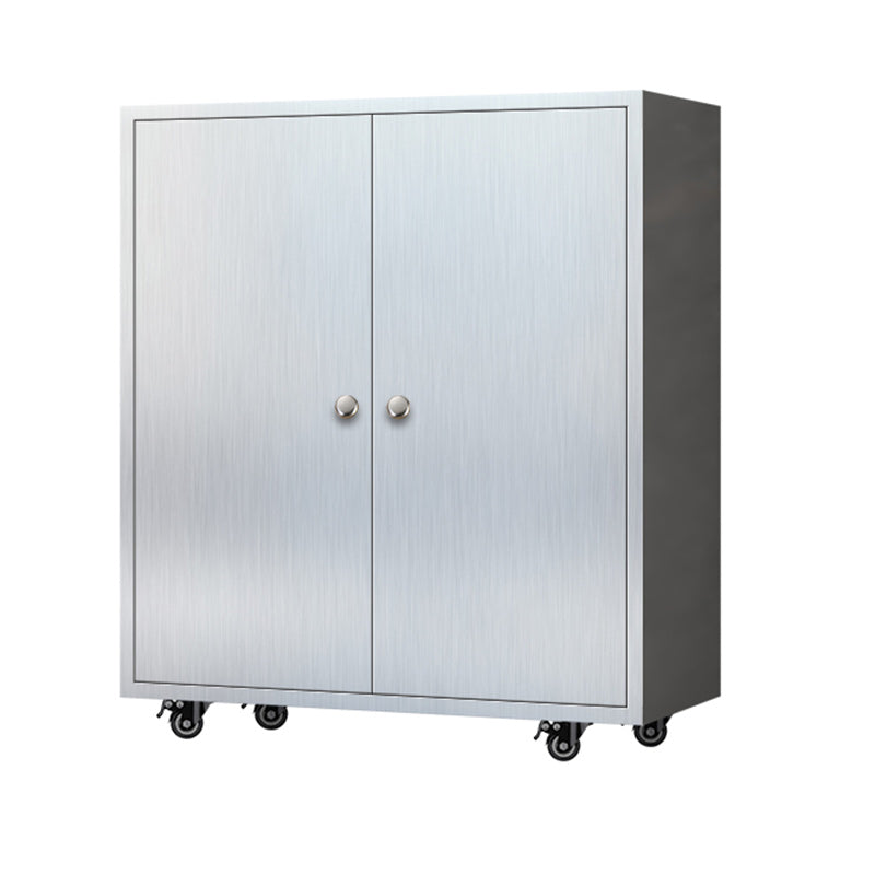 Modern Stainless Steel Dining Server Silver Adjustable Shelving Cabinets with Door Clearhalo 'buffet_sideboard' 'Buffets & Sideboards' 'furn' 'furn_buffet_sideboard' 'Furniture' 'furniture_buffet_sideboard' 'Kitchen & Dining Furniture' 4965483