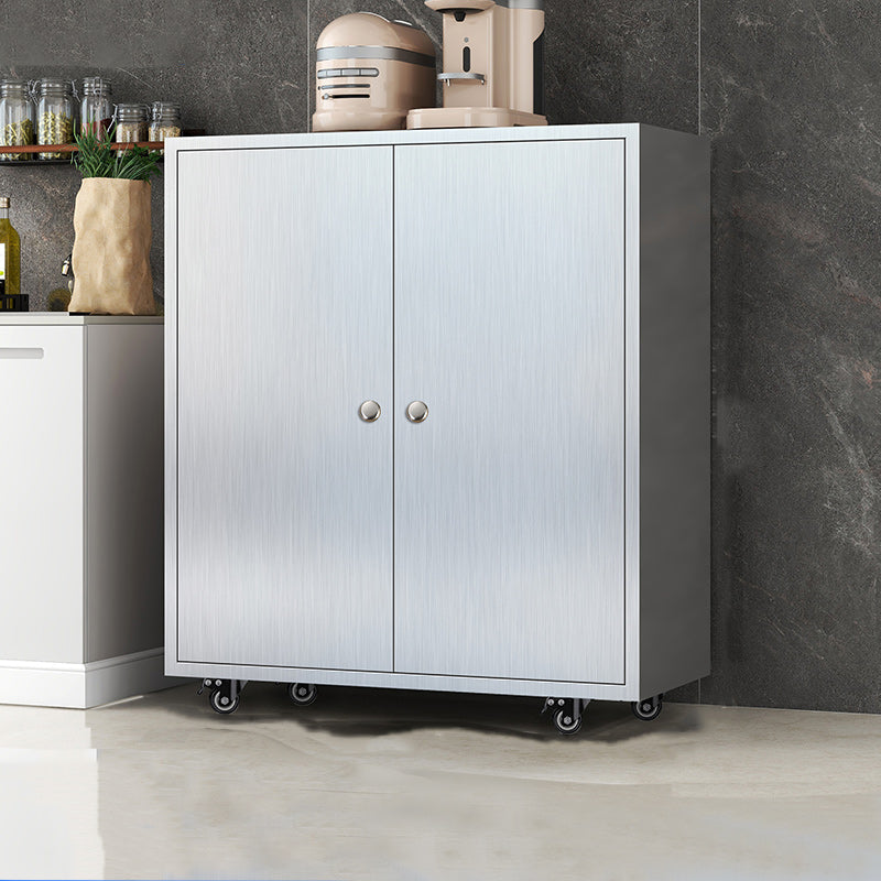 Modern Stainless Steel Dining Server Silver Adjustable Shelving Cabinets with Door 35"L x 16"W x 38"H Metal Clearhalo 'buffet_sideboard' 'Buffets & Sideboards' 'furn' 'furn_buffet_sideboard' 'Furniture' 'furniture_buffet_sideboard' 'Kitchen & Dining Furniture' 4965484
