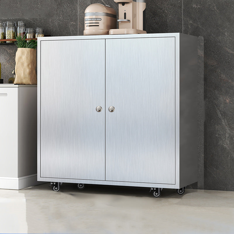 Modern Stainless Steel Dining Server Silver Adjustable Shelving Cabinets with Door 39"L x 16"W x 38"H Metal Clearhalo 'buffet_sideboard' 'Buffets & Sideboards' 'furn' 'furn_buffet_sideboard' 'Furniture' 'furniture_buffet_sideboard' 'Kitchen & Dining Furniture' 4965485
