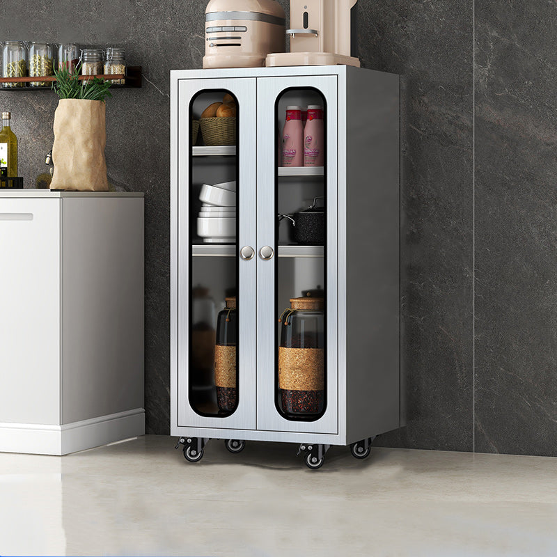 Modern Stainless Steel Dining Server Silver Adjustable Shelving Cabinets with Door 20"L x 16"W x 38"H Glass Clearhalo 'buffet_sideboard' 'Buffets & Sideboards' 'furn' 'furn_buffet_sideboard' 'Furniture' 'furniture_buffet_sideboard' 'Kitchen & Dining Furniture' 4965487