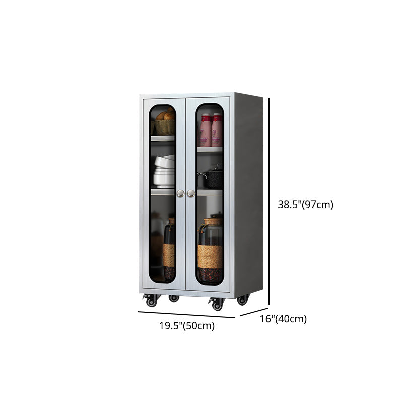 Modern Stainless Steel Dining Server Silver Adjustable Shelving Cabinets with Door Clearhalo 'buffet_sideboard' 'Buffets & Sideboards' 'furn' 'furn_buffet_sideboard' 'Furniture' 'furniture_buffet_sideboard' 'Kitchen & Dining Furniture' 4965497