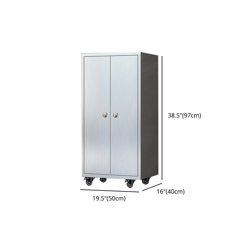 Modern Stainless Steel Dining Server Silver Adjustable Shelving Cabinets with Door Clearhalo 'buffet_sideboard' 'Buffets & Sideboards' 'furn' 'furn_buffet_sideboard' 'Furniture' 'furniture_buffet_sideboard' 'Kitchen & Dining Furniture' 4965498