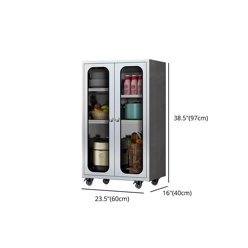 Modern Stainless Steel Dining Server Silver Adjustable Shelving Cabinets with Door Clearhalo 'buffet_sideboard' 'Buffets & Sideboards' 'furn' 'furn_buffet_sideboard' 'Furniture' 'furniture_buffet_sideboard' 'Kitchen & Dining Furniture' 4965499