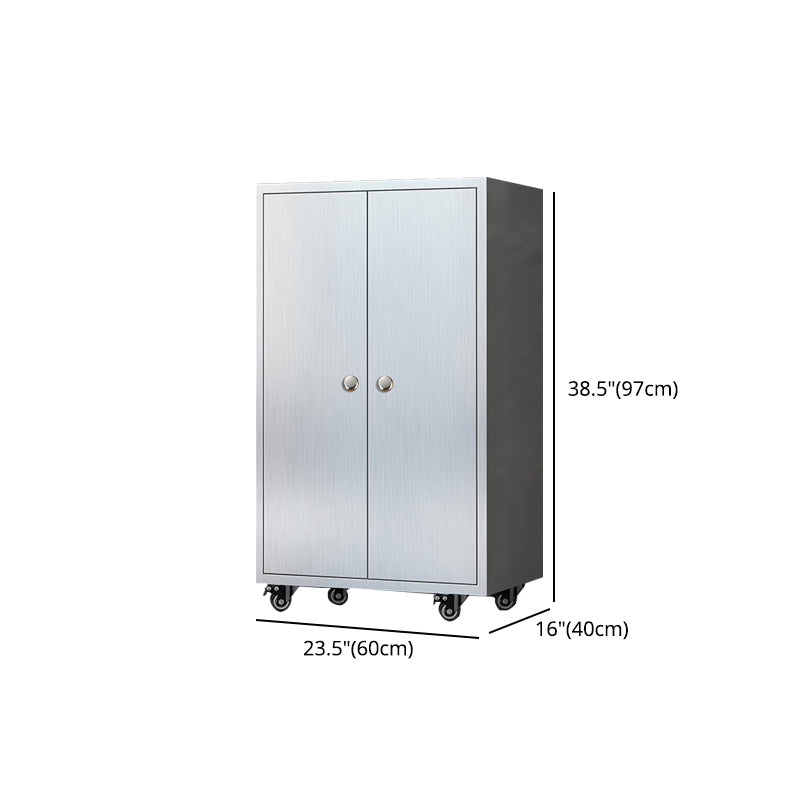 Modern Stainless Steel Dining Server Silver Adjustable Shelving Cabinets with Door Clearhalo 'buffet_sideboard' 'Buffets & Sideboards' 'furn' 'furn_buffet_sideboard' 'Furniture' 'furniture_buffet_sideboard' 'Kitchen & Dining Furniture' 4965500