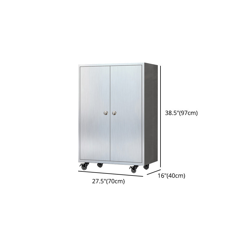 Modern Stainless Steel Dining Server Silver Adjustable Shelving Cabinets with Door Clearhalo 'buffet_sideboard' 'Buffets & Sideboards' 'furn' 'furn_buffet_sideboard' 'Furniture' 'furniture_buffet_sideboard' 'Kitchen & Dining Furniture' 4965502