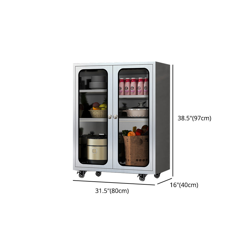 Modern Stainless Steel Dining Server Silver Adjustable Shelving Cabinets with Door Clearhalo 'buffet_sideboard' 'Buffets & Sideboards' 'furn' 'furn_buffet_sideboard' 'Furniture' 'furniture_buffet_sideboard' 'Kitchen & Dining Furniture' 4965503