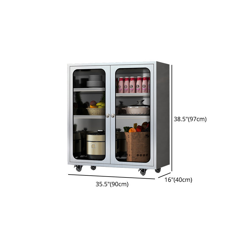 Modern Stainless Steel Dining Server Silver Adjustable Shelving Cabinets with Door Clearhalo 'buffet_sideboard' 'Buffets & Sideboards' 'furn' 'furn_buffet_sideboard' 'Furniture' 'furniture_buffet_sideboard' 'Kitchen & Dining Furniture' 4965505