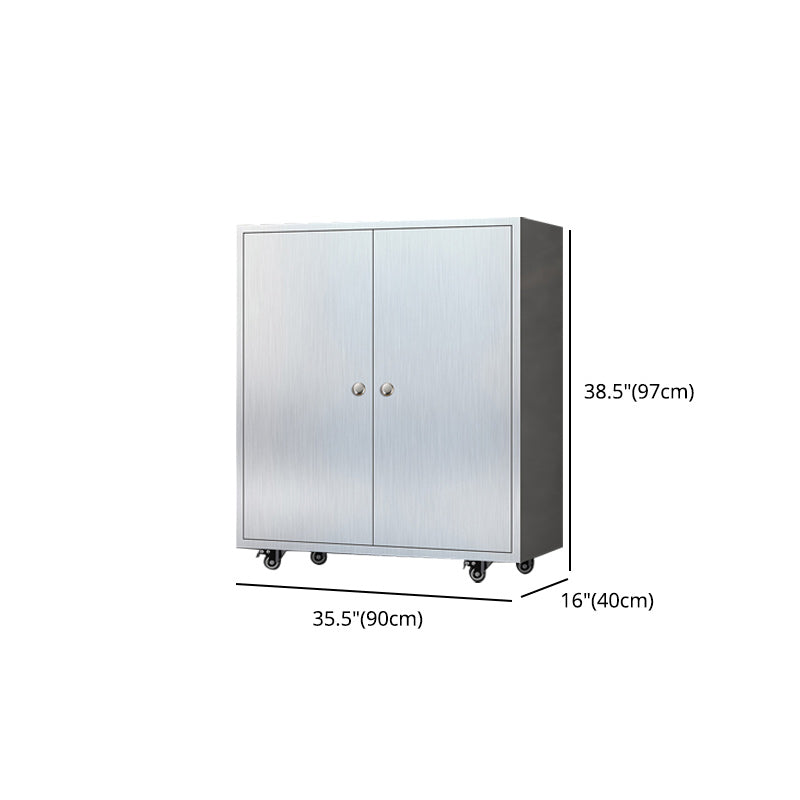 Modern Stainless Steel Dining Server Silver Adjustable Shelving Cabinets with Door Clearhalo 'buffet_sideboard' 'Buffets & Sideboards' 'furn' 'furn_buffet_sideboard' 'Furniture' 'furniture_buffet_sideboard' 'Kitchen & Dining Furniture' 4965506