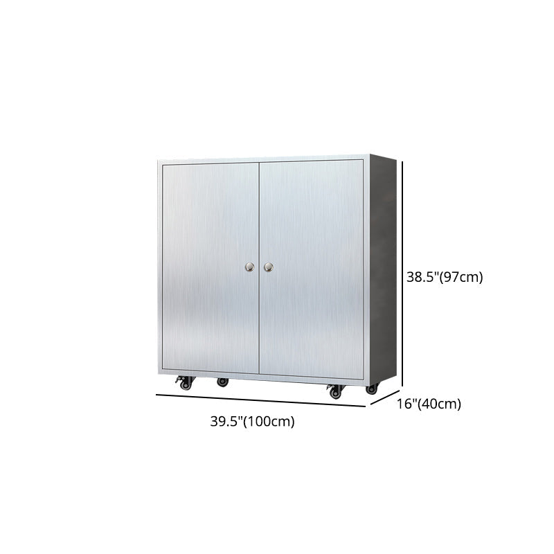 Modern Stainless Steel Dining Server Silver Adjustable Shelving Cabinets with Door Clearhalo 'buffet_sideboard' 'Buffets & Sideboards' 'furn' 'furn_buffet_sideboard' 'Furniture' 'furniture_buffet_sideboard' 'Kitchen & Dining Furniture' 4965508