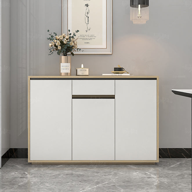 Artificial Wood Living Room Sideboard Cabinet Modern Credenza with Storages and Drawer 47"L x 12"W x 31"H Natural Wood White Clearhalo 'buffet_sideboard' 'Buffets & Sideboards' 'furn' 'furn_buffet_sideboard' 'Furniture' 'furniture_buffet_sideboard' 'Kitchen & Dining Furniture' 4965531