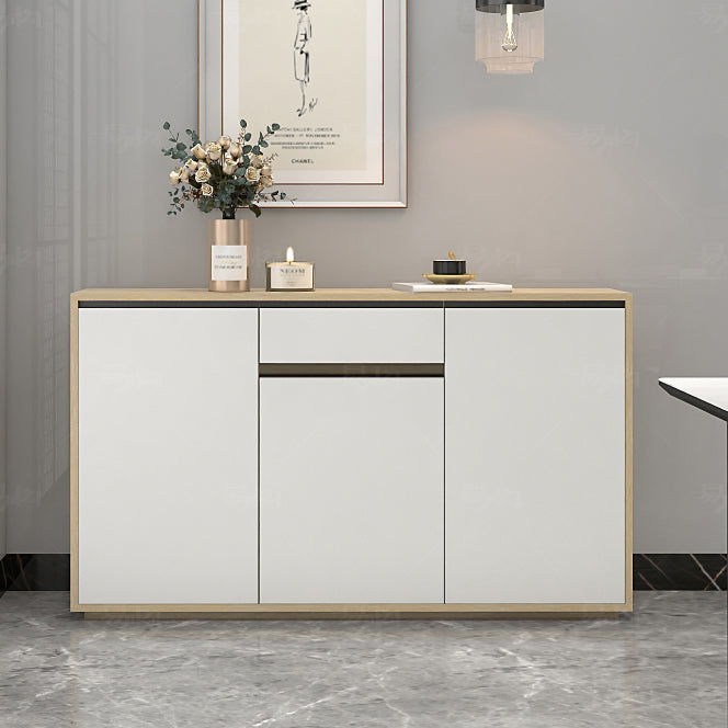 Artificial Wood Living Room Sideboard Cabinet Modern Credenza with Storages and Drawer 55"L x 12"W x 31"H Natural Wood White Clearhalo 'buffet_sideboard' 'Buffets & Sideboards' 'furn' 'furn_buffet_sideboard' 'Furniture' 'furniture_buffet_sideboard' 'Kitchen & Dining Furniture' 4965532