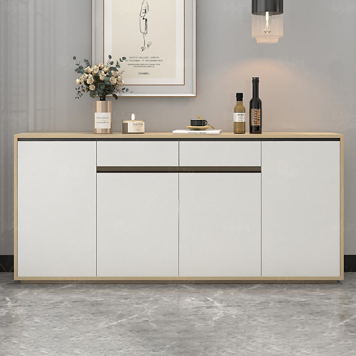 Artificial Wood Living Room Sideboard Cabinet Modern Credenza with Storages and Drawer 71"L x 12"W x 31"H Natural Wood White Clearhalo 'buffet_sideboard' 'Buffets & Sideboards' 'furn' 'furn_buffet_sideboard' 'Furniture' 'furniture_buffet_sideboard' 'Kitchen & Dining Furniture' 4965535