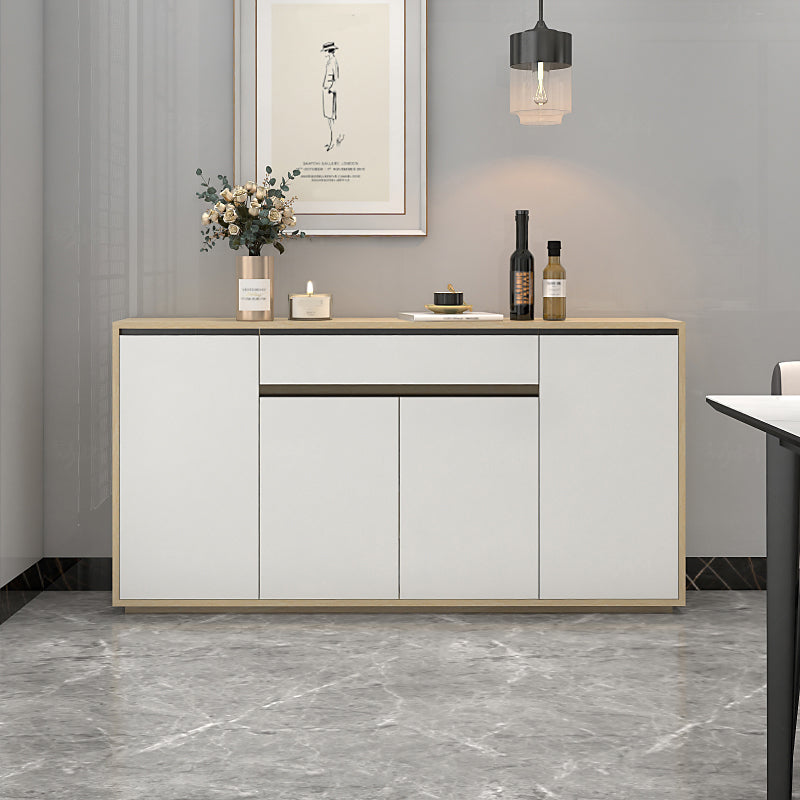 Artificial Wood Living Room Sideboard Cabinet Modern Credenza with Storages and Drawer 63"L x 12"W x 31"H Natural Wood White Clearhalo 'buffet_sideboard' 'Buffets & Sideboards' 'furn' 'furn_buffet_sideboard' 'Furniture' 'furniture_buffet_sideboard' 'Kitchen & Dining Furniture' 4965536