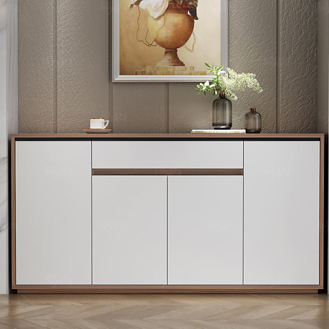 Artificial Wood Living Room Sideboard Cabinet Modern Credenza with Storages and Drawer 63"L x 12"W x 31"H Walnut White Clearhalo 'buffet_sideboard' 'Buffets & Sideboards' 'furn' 'furn_buffet_sideboard' 'Furniture' 'furniture_buffet_sideboard' 'Kitchen & Dining Furniture' 4965540