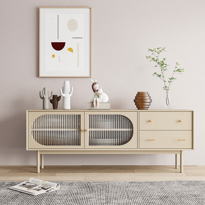 Rattan Living Room Sideboard Cabinet Modern Credenza with Storage and Drawer 63"L x 16"W x 26"H Glass Clearhalo 'buffet_sideboard' 'Buffets & Sideboards' 'furn' 'furn_buffet_sideboard' 'Furniture' 'furniture_buffet_sideboard' 'Kitchen & Dining Furniture' 4965583