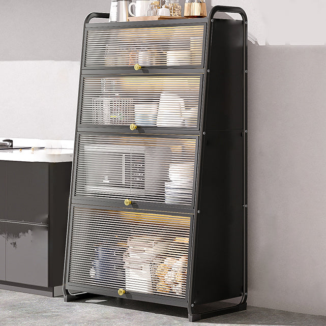 Plastic Door Iron Sideboard Modern Server Cabinet with Storage for Kitchen 31"L x 16"W x 56"H Clearhalo 'buffet_sideboard' 'Buffets & Sideboards' 'furn' 'furn_buffet_sideboard' 'Furniture' 'furniture_buffet_sideboard' 'Kitchen & Dining Furniture' 4965646