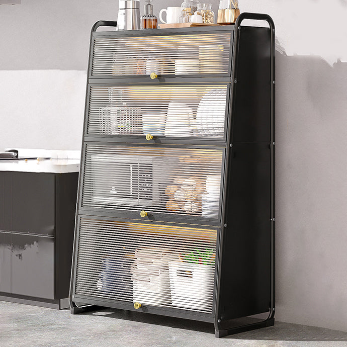 Plastic Door Iron Sideboard Modern Server Cabinet with Storage for Kitchen 35"L x 16"W x 56"H Clearhalo 'buffet_sideboard' 'Buffets & Sideboards' 'furn' 'furn_buffet_sideboard' 'Furniture' 'furniture_buffet_sideboard' 'Kitchen & Dining Furniture' 4965651