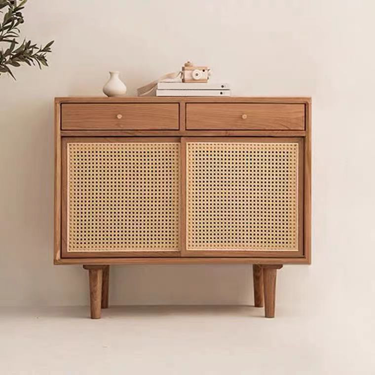 Simple Style Rattan Doors Cupboard Wood 32-inch Height Kitchen Sideboard for Dining Room 39"L x 14"W x 31"H Clearhalo 'buffet_sideboard' 'Buffets & Sideboards' 'furn' 'furn_buffet_sideboard' 'Furniture' 'furniture_buffet_sideboard' 'Kitchen & Dining Furniture' 4965698