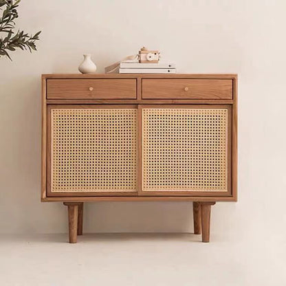 Simple Style Rattan Doors Cupboard Wood 32-inch Height Kitchen Sideboard for Dining Room 39"L x 14"W x 31"H Clearhalo 'buffet_sideboard' 'Buffets & Sideboards' 'furn' 'furn_buffet_sideboard' 'Furniture' 'furniture_buffet_sideboard' 'Kitchen & Dining Furniture' 4965698