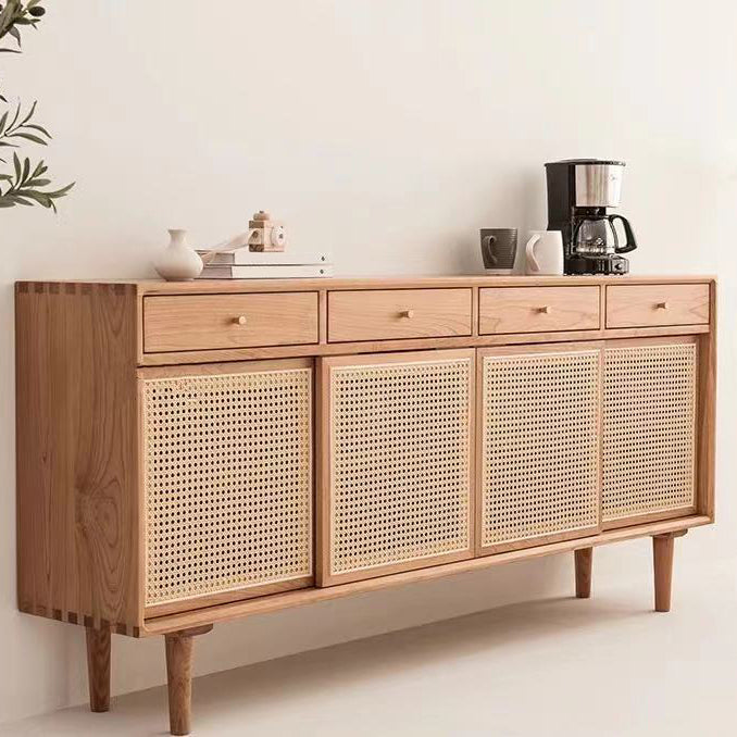 Simple Style Rattan Doors Cupboard Wood 32-inch Height Kitchen Sideboard for Dining Room Clearhalo 'buffet_sideboard' 'Buffets & Sideboards' 'furn' 'furn_buffet_sideboard' 'Furniture' 'furniture_buffet_sideboard' 'Kitchen & Dining Furniture' 4965699