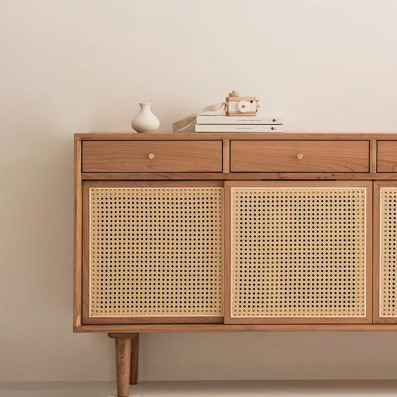 Simple Style Rattan Doors Cupboard Wood 32-inch Height Kitchen Sideboard for Dining Room Clearhalo 'buffet_sideboard' 'Buffets & Sideboards' 'furn' 'furn_buffet_sideboard' 'Furniture' 'furniture_buffet_sideboard' 'Kitchen & Dining Furniture' 4965702