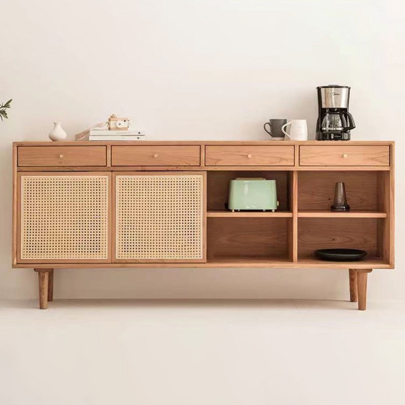 Simple Style Rattan Doors Cupboard Wood 32-inch Height Kitchen Sideboard for Dining Room Clearhalo 'buffet_sideboard' 'Buffets & Sideboards' 'furn' 'furn_buffet_sideboard' 'Furniture' 'furniture_buffet_sideboard' 'Kitchen & Dining Furniture' 4965704