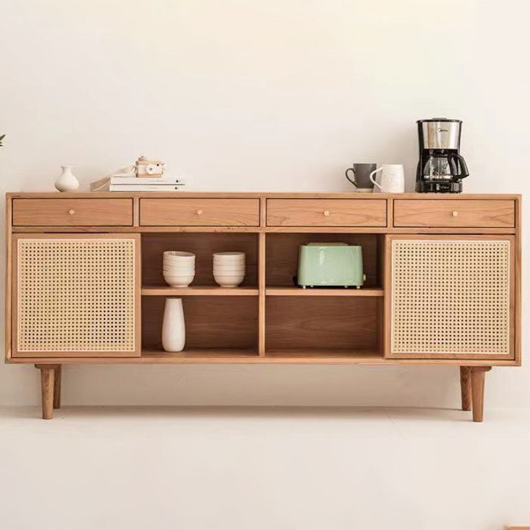 Simple Style Rattan Doors Cupboard Wood 32-inch Height Kitchen Sideboard for Dining Room Clearhalo 'buffet_sideboard' 'Buffets & Sideboards' 'furn' 'furn_buffet_sideboard' 'Furniture' 'furniture_buffet_sideboard' 'Kitchen & Dining Furniture' 4965705
