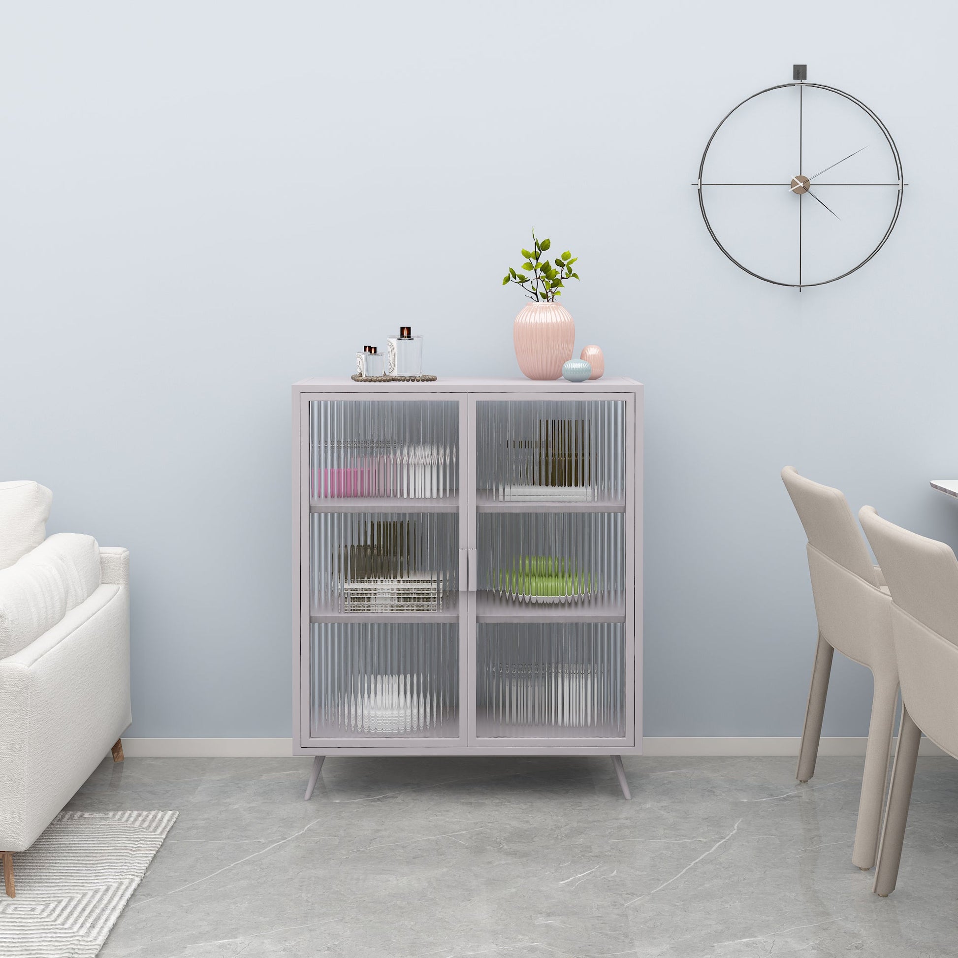 Glass Door Iron Sideboard Modern Server Cabinet with Storage for Kitchen Dining Room 31"L x 14"W x 41"H Grey Clearhalo 'buffet_sideboard' 'Buffets & Sideboards' 'furn' 'furn_buffet_sideboard' 'Furniture' 'furniture_buffet_sideboard' 'Kitchen & Dining Furniture' 4965718