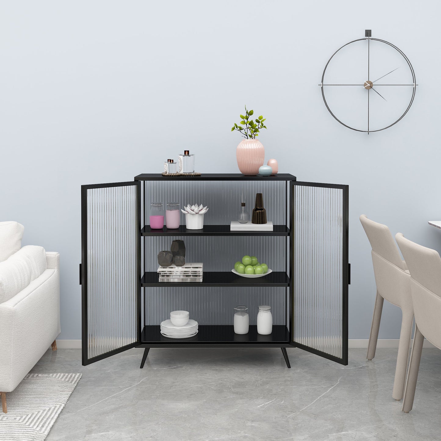 Glass Door Iron Sideboard Modern Server Cabinet with Storage for Kitchen Dining Room Clearhalo 'buffet_sideboard' 'Buffets & Sideboards' 'furn' 'furn_buffet_sideboard' 'Furniture' 'furniture_buffet_sideboard' 'Kitchen & Dining Furniture' 4965721