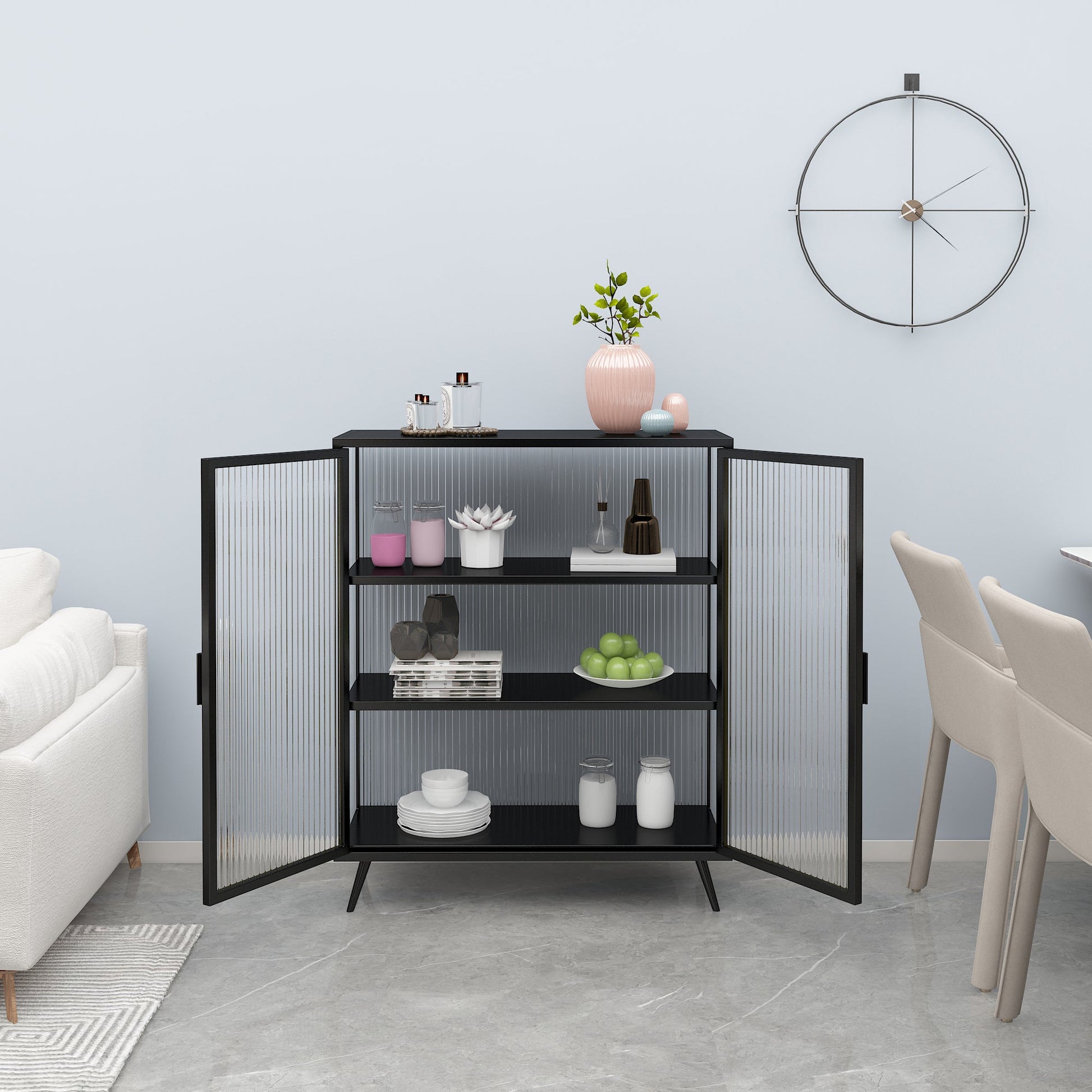 Glass Door Iron Sideboard Modern Server Cabinet with Storage for Kitchen Dining Room Clearhalo 'buffet_sideboard' 'Buffets & Sideboards' 'furn' 'furn_buffet_sideboard' 'Furniture' 'furniture_buffet_sideboard' 'Kitchen & Dining Furniture' 4965721