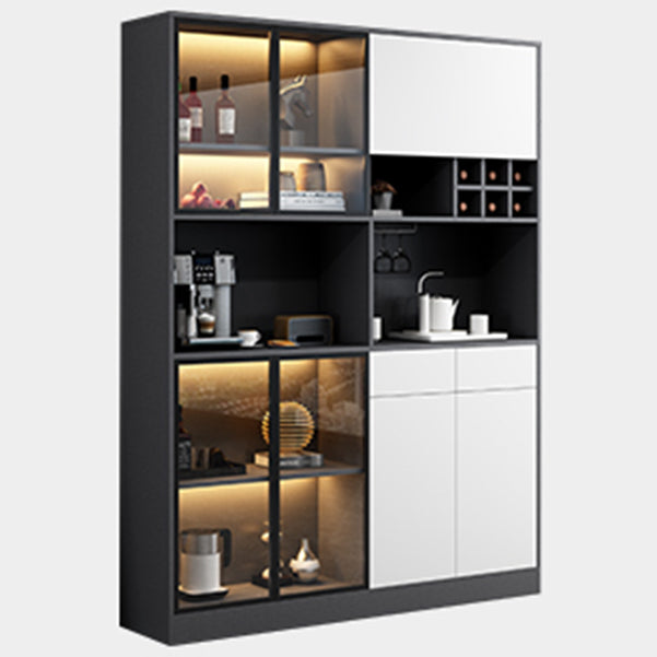 Wood Living Room Sideboard Cabinet Modern Credenza with Storage and Glass Door 63"L x 14"W x 79"H White-Gray Clearhalo 'buffet_sideboard' 'Buffets & Sideboards' 'furn' 'furn_buffet_sideboard' 'Furniture' 'furniture_buffet_sideboard' 'Kitchen & Dining Furniture' 4965786