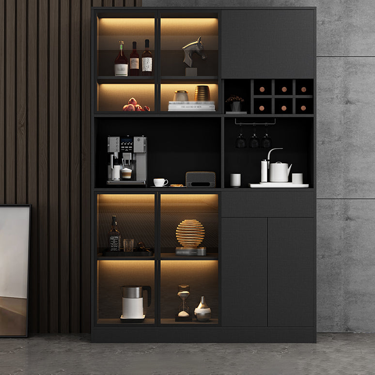 Wood Living Room Sideboard Cabinet Modern Credenza with Storage and Glass Door 55"L x 14"W x 79"H Grey Clearhalo 'buffet_sideboard' 'Buffets & Sideboards' 'furn' 'furn_buffet_sideboard' 'Furniture' 'furniture_buffet_sideboard' 'Kitchen & Dining Furniture' 4965789