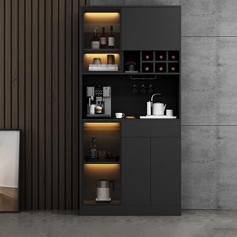 Wood Living Room Sideboard Cabinet Modern Credenza with Storage and Glass Door 39"L x 14"W x 79"H Grey Clearhalo 'buffet_sideboard' 'Buffets & Sideboards' 'furn' 'furn_buffet_sideboard' 'Furniture' 'furniture_buffet_sideboard' 'Kitchen & Dining Furniture' 4965790