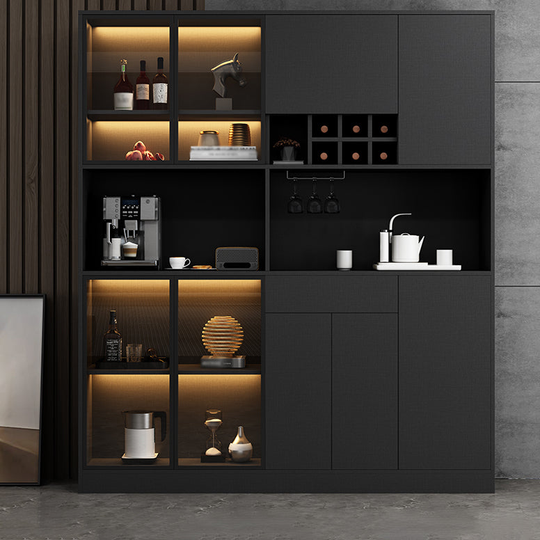 Wood Living Room Sideboard Cabinet Modern Credenza with Storage and Glass Door 71"L x 14"W x 79"H Grey Clearhalo 'buffet_sideboard' 'Buffets & Sideboards' 'furn' 'furn_buffet_sideboard' 'Furniture' 'furniture_buffet_sideboard' 'Kitchen & Dining Furniture' 4965794