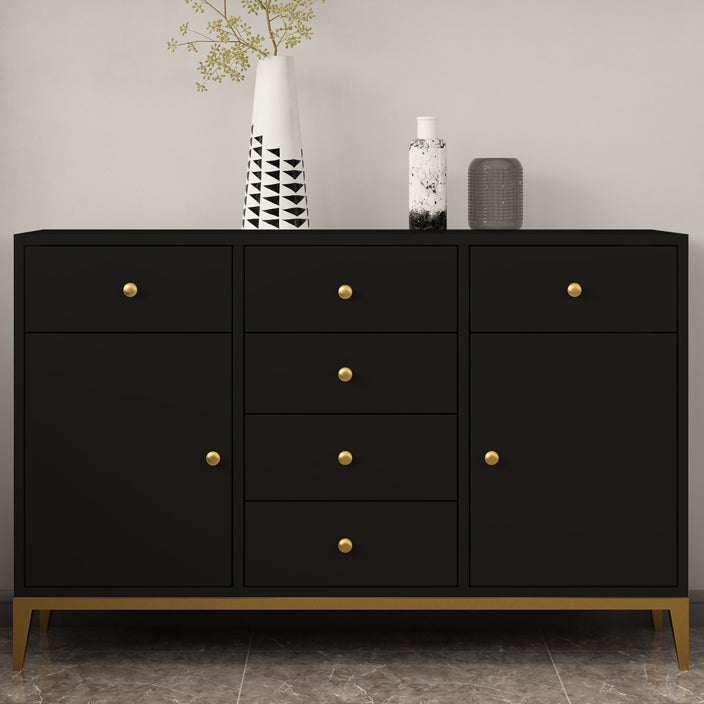 Pine Wood Kitchen Sideboard Cabinet Modern Credenza with Drawer and Storage Black Clearhalo 'buffet_sideboard' 'Buffets & Sideboards' 'furn' 'furn_buffet_sideboard' 'Furniture' 'furniture_buffet_sideboard' 'Kitchen & Dining Furniture' 4965820