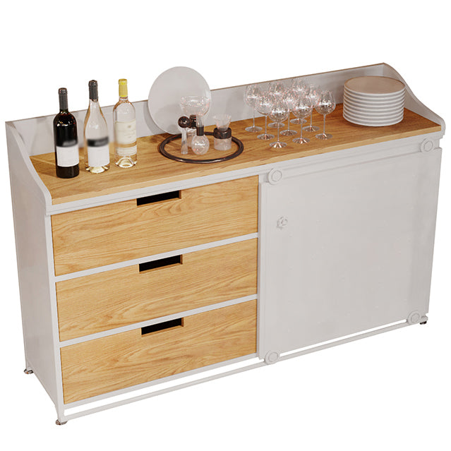 Dining Room Glam Style Sideboard Wood Drawer Iron Sliding Doors Cupboard White Clearhalo 'buffet_sideboard' 'Buffets & Sideboards' 'furn' 'furn_buffet_sideboard' 'Furniture' 'furniture_buffet_sideboard' 'Kitchen & Dining Furniture' 4965836