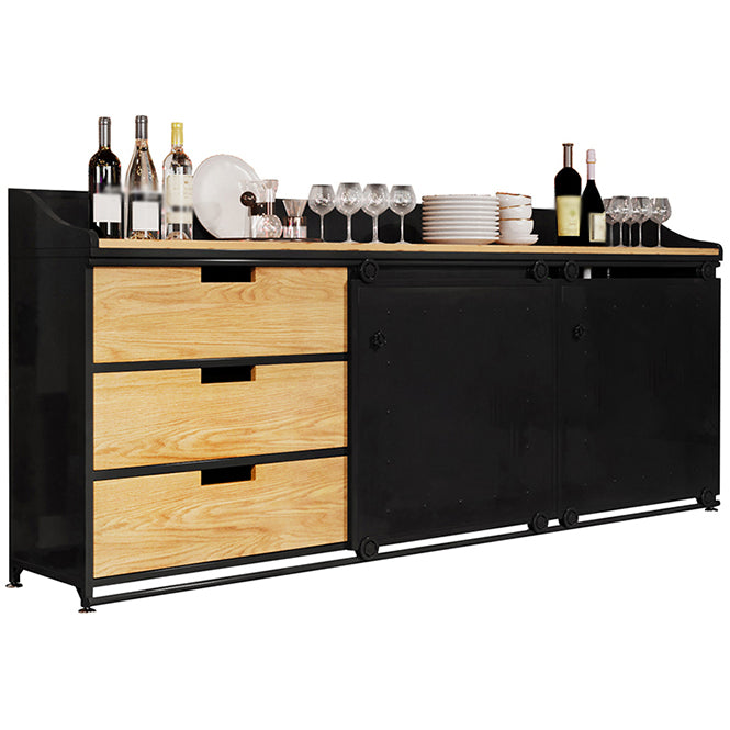 Dining Room Glam Style Sideboard Wood Drawer Iron Sliding Doors Cupboard Black Clearhalo 'buffet_sideboard' 'Buffets & Sideboards' 'furn' 'furn_buffet_sideboard' 'Furniture' 'furniture_buffet_sideboard' 'Kitchen & Dining Furniture' 4965839