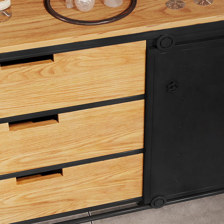 Dining Room Glam Style Sideboard Wood Drawer Iron Sliding Doors Cupboard Clearhalo 'buffet_sideboard' 'Buffets & Sideboards' 'furn' 'furn_buffet_sideboard' 'Furniture' 'furniture_buffet_sideboard' 'Kitchen & Dining Furniture' 4965846