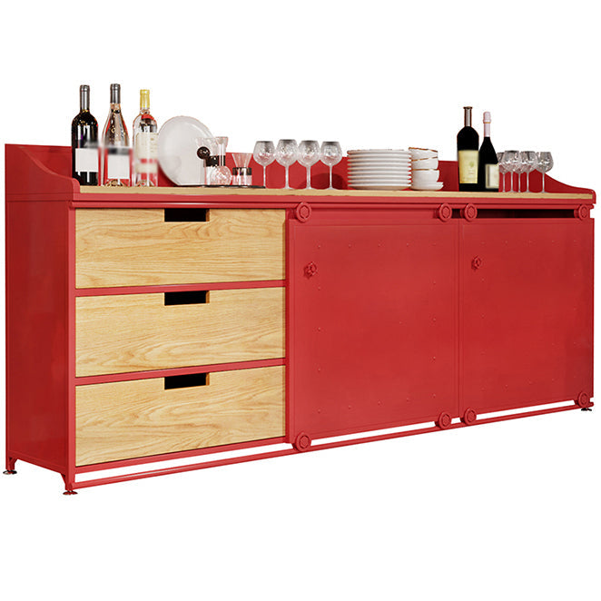 Dining Room Glam Style Sideboard Wood Drawer Iron Sliding Doors Cupboard Red Clearhalo 'buffet_sideboard' 'Buffets & Sideboards' 'furn' 'furn_buffet_sideboard' 'Furniture' 'furniture_buffet_sideboard' 'Kitchen & Dining Furniture' 4965847