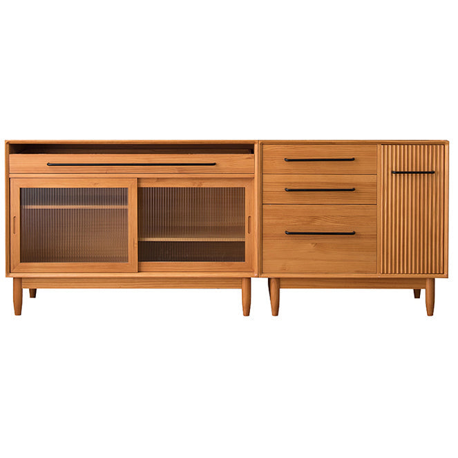 Pine Wood Living Room Sideboard Cabinet Modern Credenza with Drawers and Glass Door 83"L x 16"W x 33"H Cherry Wood Clearhalo 'buffet_sideboard' 'Buffets & Sideboards' 'furn' 'furn_buffet_sideboard' 'Furniture' 'furniture_buffet_sideboard' 'Kitchen & Dining Furniture' 4965864