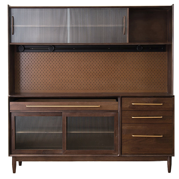 Pine Wood Living Room Sideboard Cabinet Modern Credenza with Drawers and Glass Door 71"L x 16"W x 72"H Walnut Clearhalo 'buffet_sideboard' 'Buffets & Sideboards' 'furn' 'furn_buffet_sideboard' 'Furniture' 'furniture_buffet_sideboard' 'Kitchen & Dining Furniture' 4965869