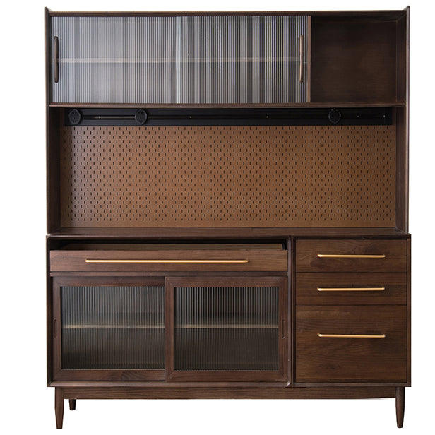 Pine Wood Living Room Sideboard Cabinet Modern Credenza with Drawers and Glass Door 59"L x 16"W x 72"H Walnut Clearhalo 'buffet_sideboard' 'Buffets & Sideboards' 'furn' 'furn_buffet_sideboard' 'Furniture' 'furniture_buffet_sideboard' 'Kitchen & Dining Furniture' 4965871