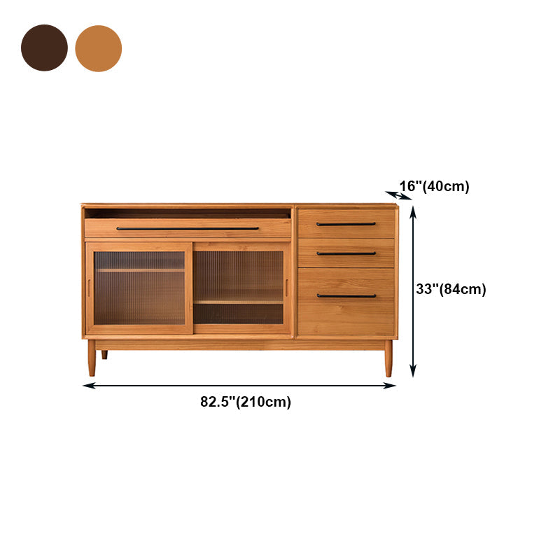 Pine Wood Living Room Sideboard Cabinet Modern Credenza with Drawers and Glass Door Clearhalo 'buffet_sideboard' 'Buffets & Sideboards' 'furn' 'furn_buffet_sideboard' 'Furniture' 'furniture_buffet_sideboard' 'Kitchen & Dining Furniture' 4965881