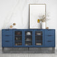 Living Room 32-inch Height Sideboard Contemporary Style Artificial Wood Cupboard 77"L x 12"W x 31"H Blue Clearhalo 'buffet_sideboard' 'Buffets & Sideboards' 'furn' 'furn_buffet_sideboard' 'Furniture' 'furniture_buffet_sideboard' 'Kitchen & Dining Furniture' 4965905