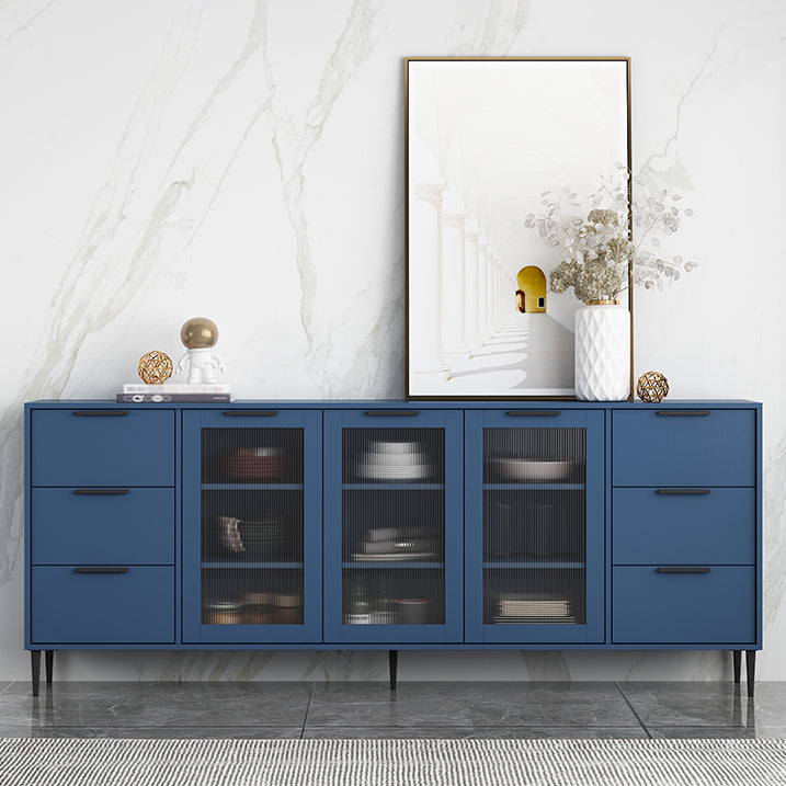 Living Room 32-inch Height Sideboard Contemporary Style Artificial Wood Cupboard 77"L x 12"W x 31"H Blue Clearhalo 'buffet_sideboard' 'Buffets & Sideboards' 'furn' 'furn_buffet_sideboard' 'Furniture' 'furniture_buffet_sideboard' 'Kitchen & Dining Furniture' 4965905