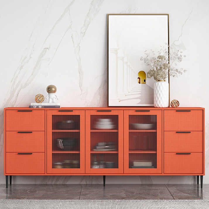Living Room 32-inch Height Sideboard Contemporary Style Artificial Wood Cupboard 77"L x 12"W x 31"H Orange Clearhalo 'buffet_sideboard' 'Buffets & Sideboards' 'furn' 'furn_buffet_sideboard' 'Furniture' 'furniture_buffet_sideboard' 'Kitchen & Dining Furniture' 4965911