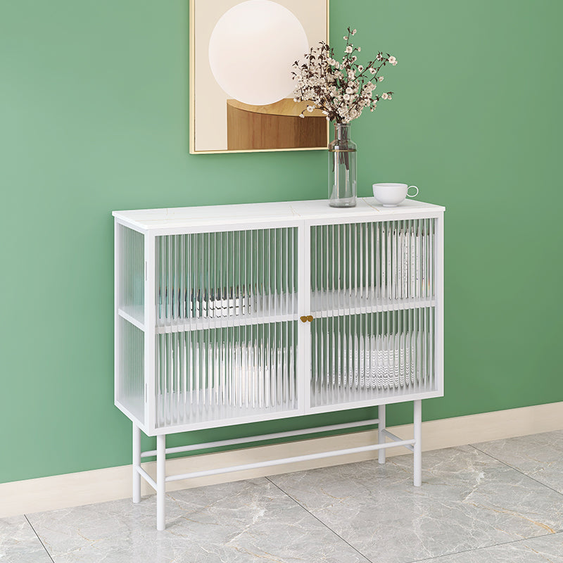 Iron Kitchen Sideboard Cabinet Modern Server Cabinet with Storage and Glass Door Gloss White Clearhalo 'buffet_sideboard' 'Buffets & Sideboards' 'furn' 'furn_buffet_sideboard' 'Furniture' 'furniture_buffet_sideboard' 'Kitchen & Dining Furniture' 4965954