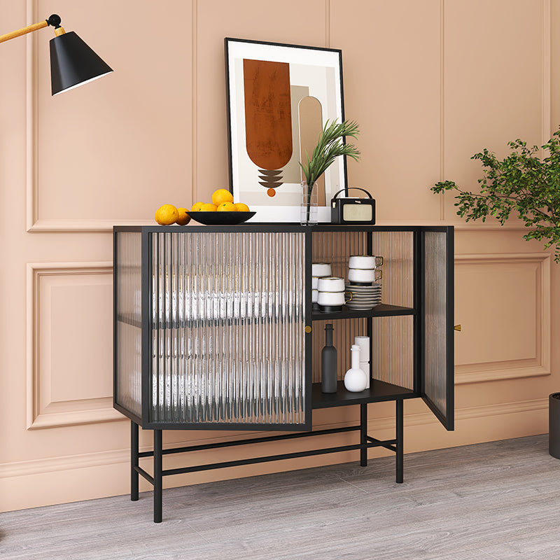 Iron Kitchen Sideboard Cabinet Modern Server Cabinet with Storage and Glass Door Clearhalo 'buffet_sideboard' 'Buffets & Sideboards' 'furn' 'furn_buffet_sideboard' 'Furniture' 'furniture_buffet_sideboard' 'Kitchen & Dining Furniture' 4965956